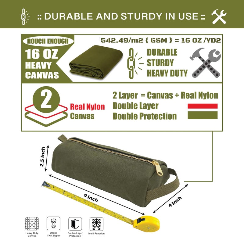 RE ROUGH ENOUGH Rough Enough Small Tool Pouch Bag Canvas for Motorcycle Bike Accessories Storage Organizer with Zipper Handle Army Green - Image 3